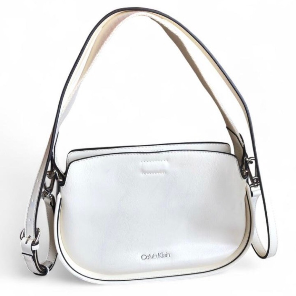 Calvin Klein White Leather Crossbody Shoulder Bag